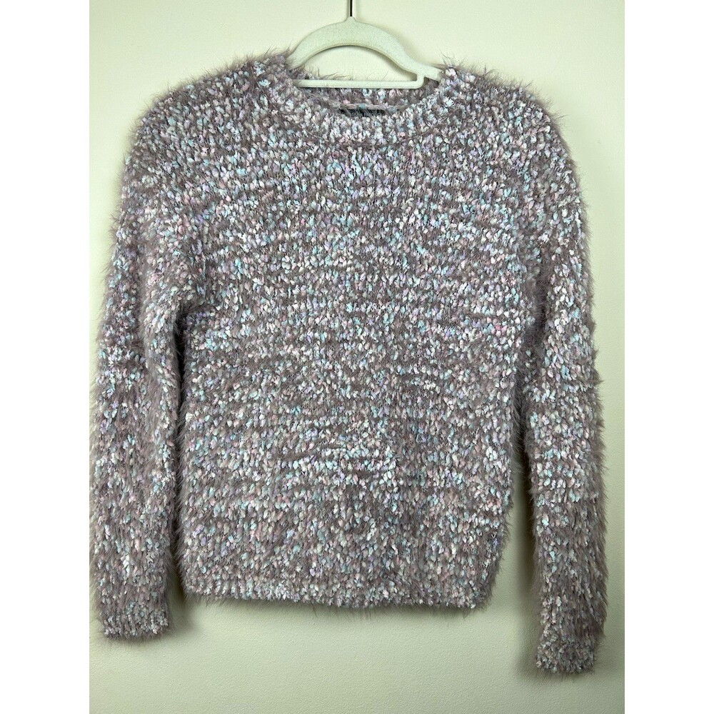 Chelsea & Theodore Women's XS Pink Multicolor Speckled Fuzzy Knit Crew Sweater